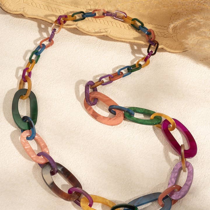 COSMOS - Wholesale Link & Chain Necklace - Bohemian Chic Long Gradient Links Resin Necklace6