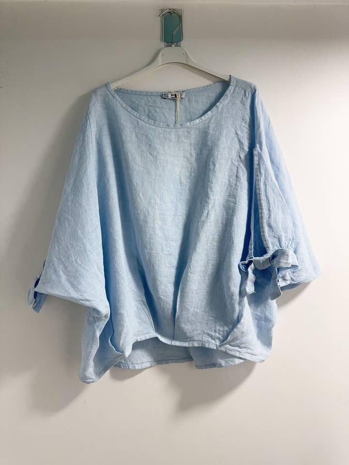 Happy look - Vente Chemisier – femme - Top Oversize en Lin avec Nœud sur les Manches1