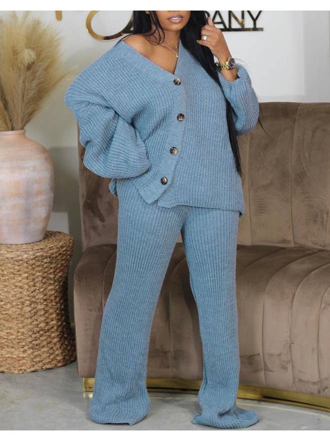 Rosa Clothing - Wholesale Top & Pant Set (NOT Loungewear) - Women's - Casual sweater suits cardigan pants set