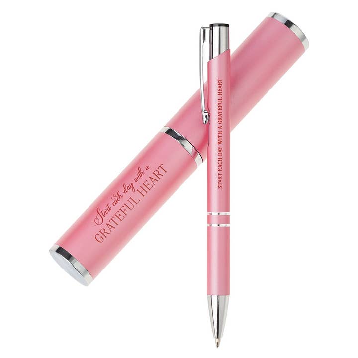 Christian Art Gifts - Vente Stylos - Stylo dans Étui Rose Cœur Reconnaissant