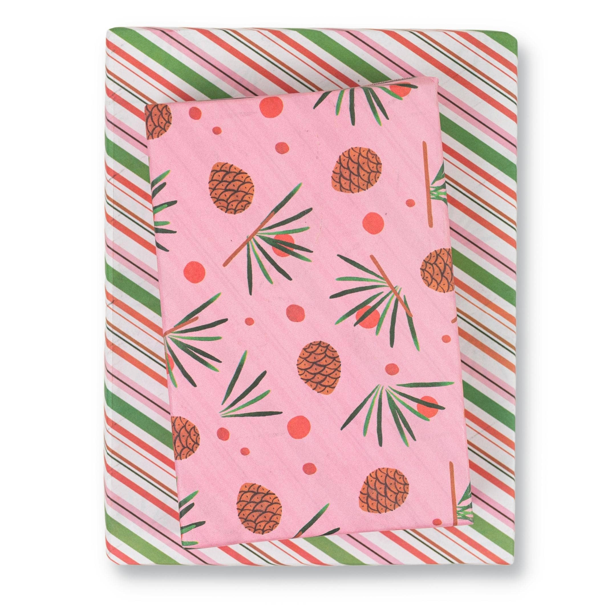 Wrappily Eco Gift Wrap Co. – Engroshandel Gavepapir – Pink Pinecones • Dobbeltsidet Eco Indpakningspapir • Ferie1