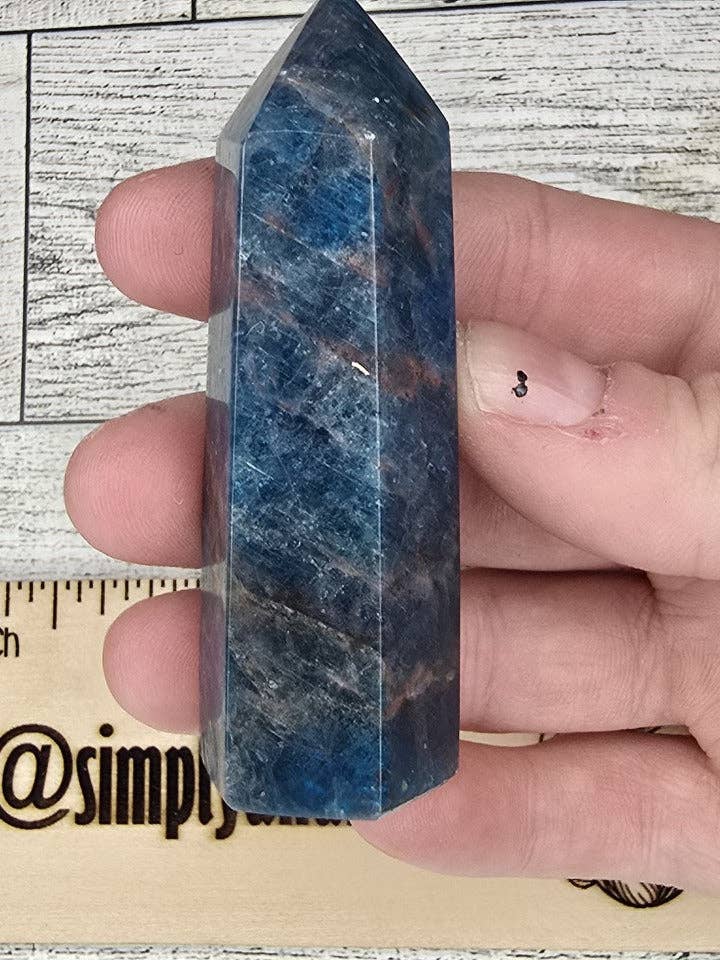 Dark Blue Apatite with Sunstone Inclusions Crystal tower point for wholesale by Eclectic Wallflower Boutique