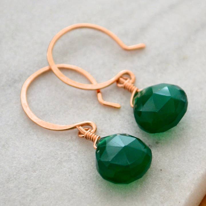Stunna Earrings - emerald green onyx gemstone drop earrings for wholesale by Foamy Wader