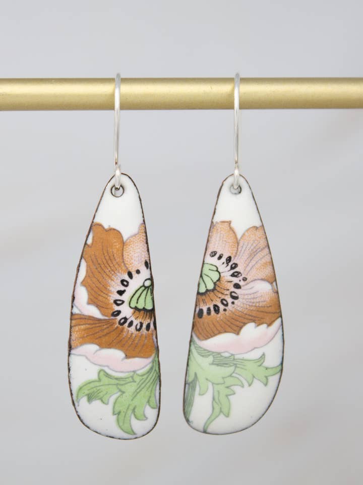 Pendientes Florales Amapola Rubor, Esmalte sobre Cobre, Hechos a Mano para venta al por mayor de Rising Jewelry