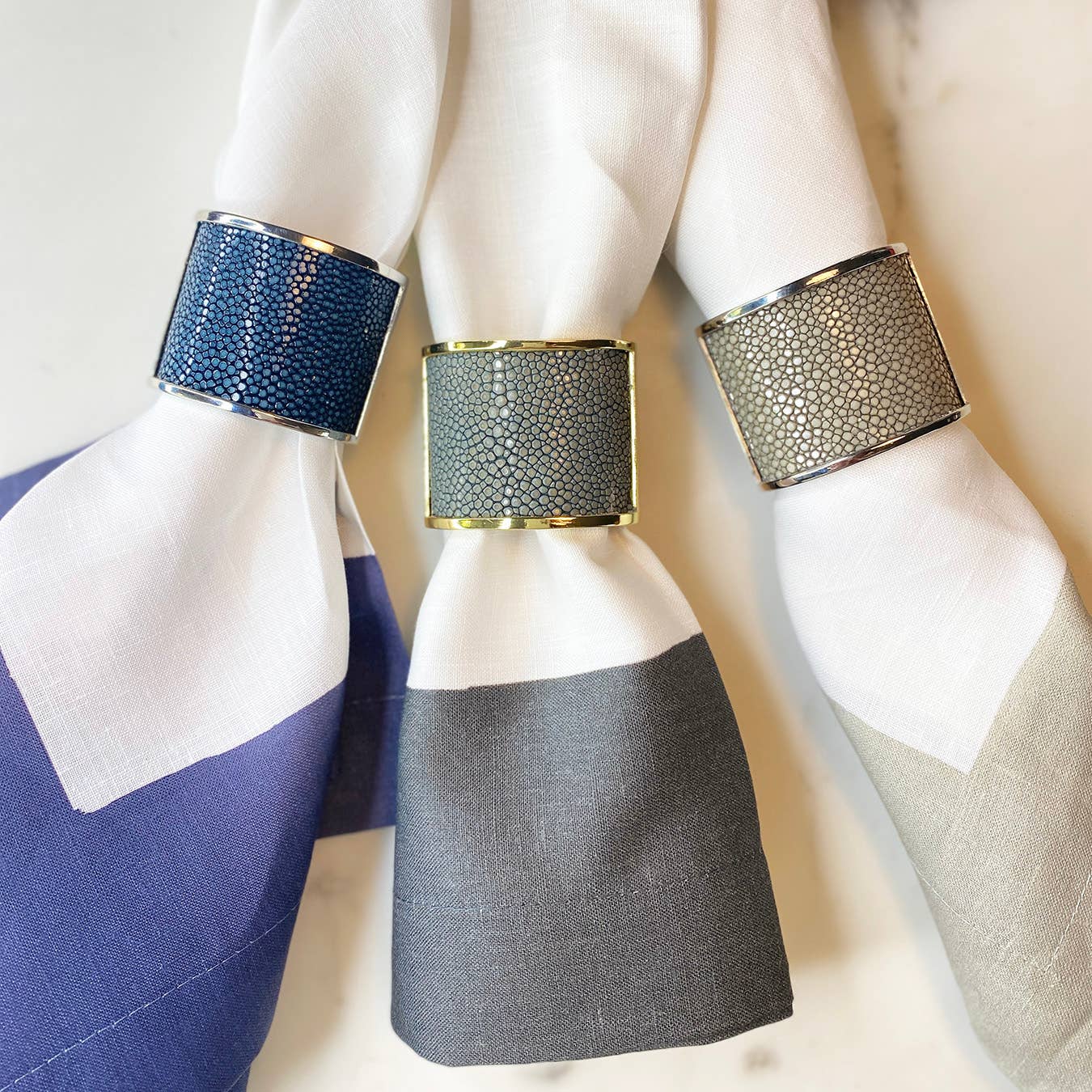 VIVO - Wholesale Napkin Ring - Genuine Shagreen Inlay Silver Napkin Ring12