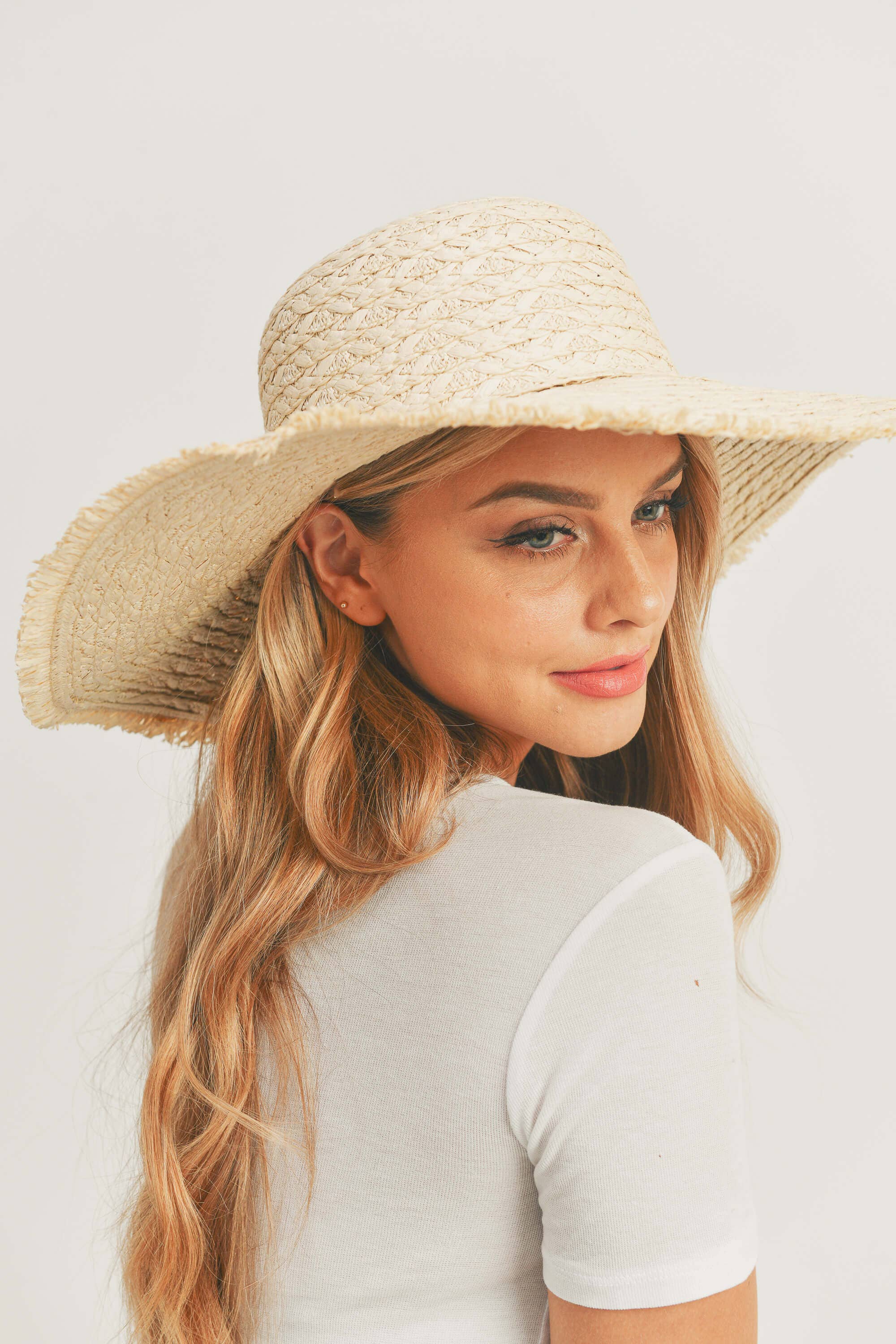 MiMi Wholesale - Wholesale Straw Hat - Women's - MH0095 Floppy Straw Sun Hat with Frayed Edges11