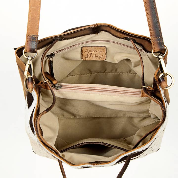LS Western - Wholesale Crossbody bag – Women's - LC-ADBGI140B Hair-On Hide Bucket Bag - Western Cowhide Leather Drawstring Purse3