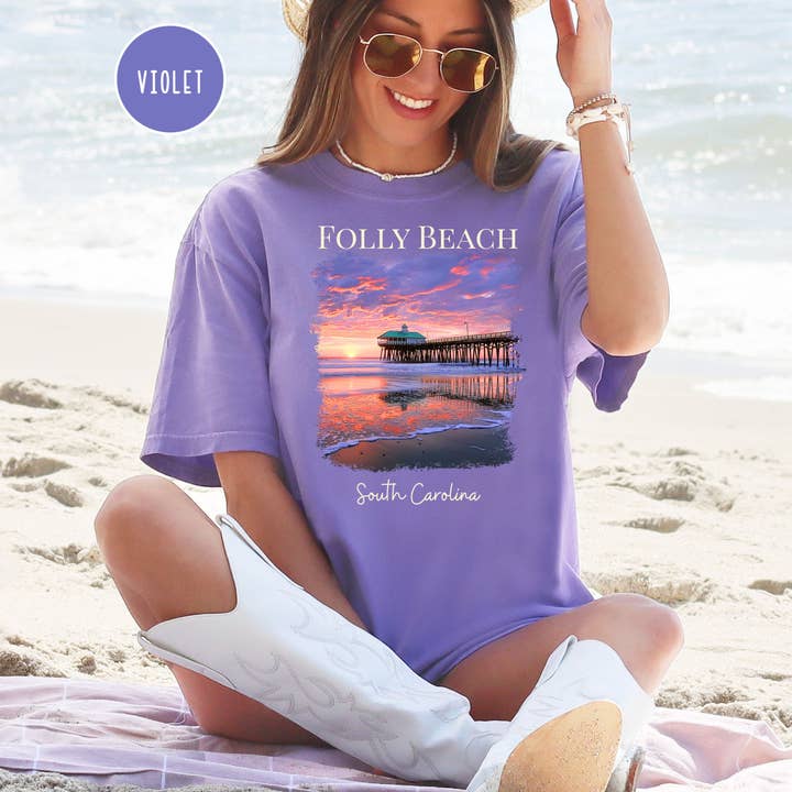 Folly Beach South Carolina Comfort Colors Beach Sunset Tee for wholesale by CindyL Boutique