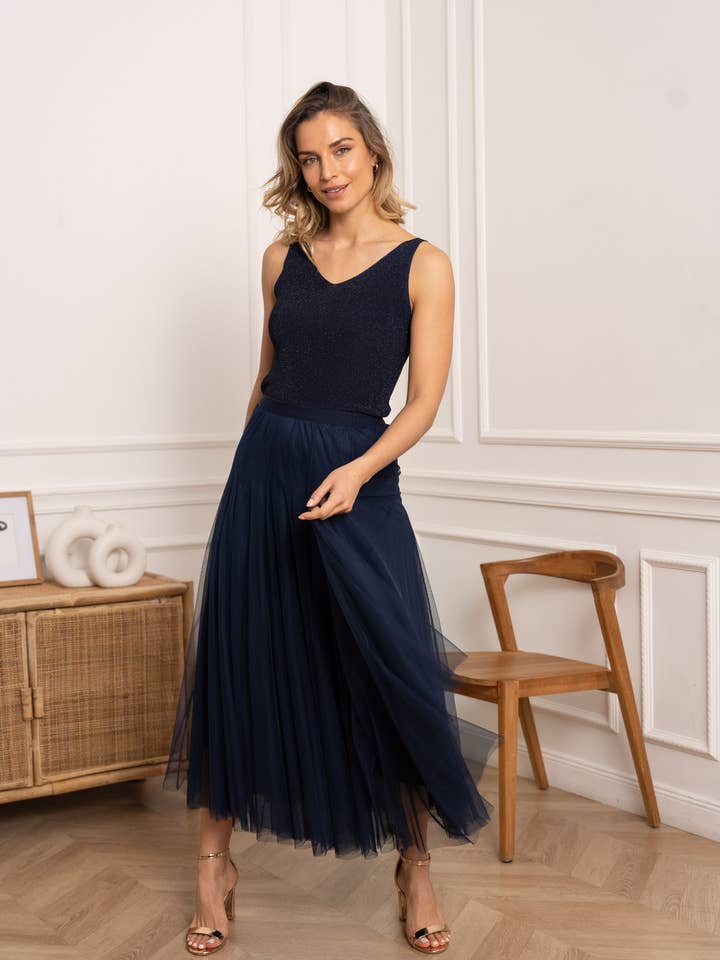 Amber tyll lang nederdel med tætsiddende pasform - CK08202 for engroshandel hos CHOKLATE PARIS