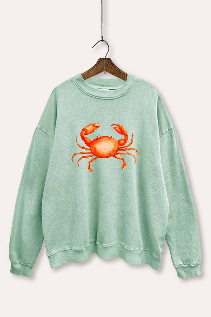 VINTAGE POINT USA - Wholesale Graphic Sweatshirt - Women's - *BEST SELLER* RED CRAB GRAPHIC MINERAL WASH SWEATSHIRT13