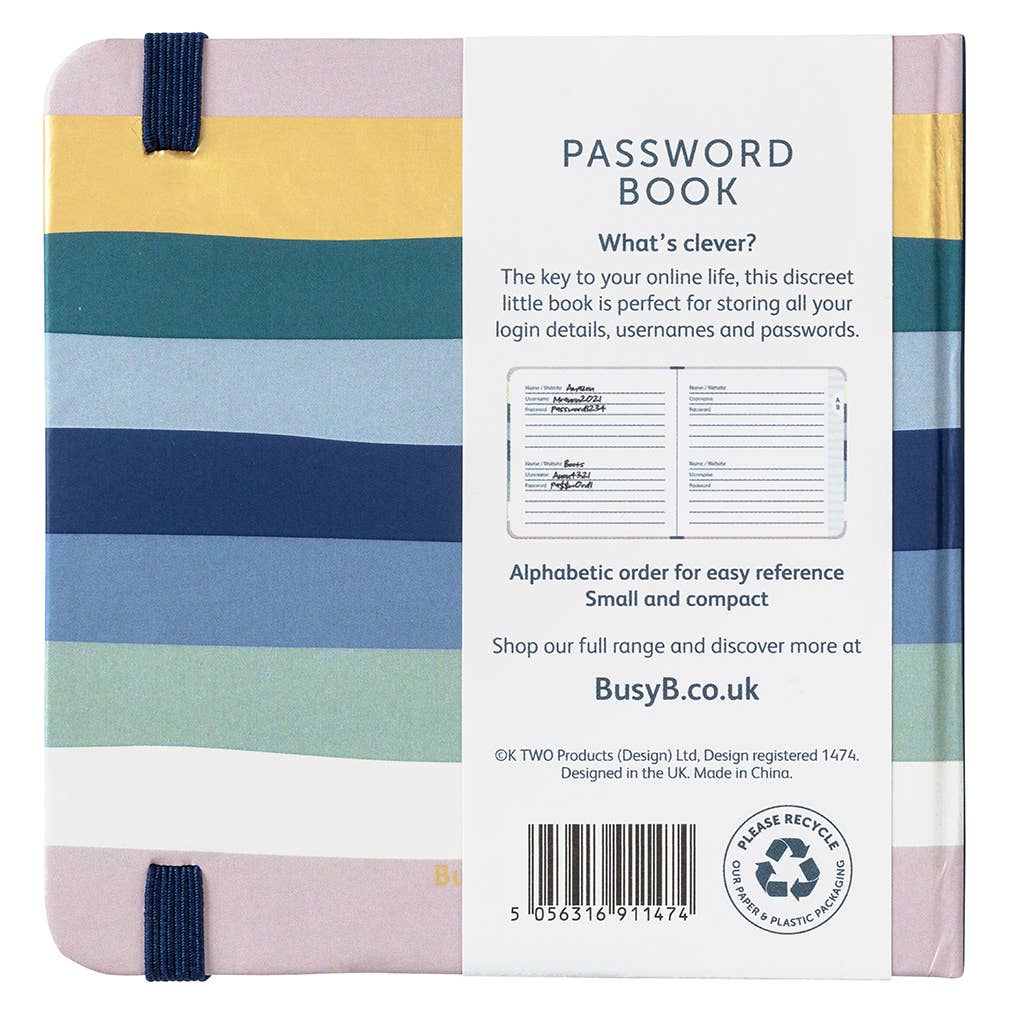 Busy B - Wholesale Journal/Diary - Password Book | Small Password Organiser | Stripe Design4