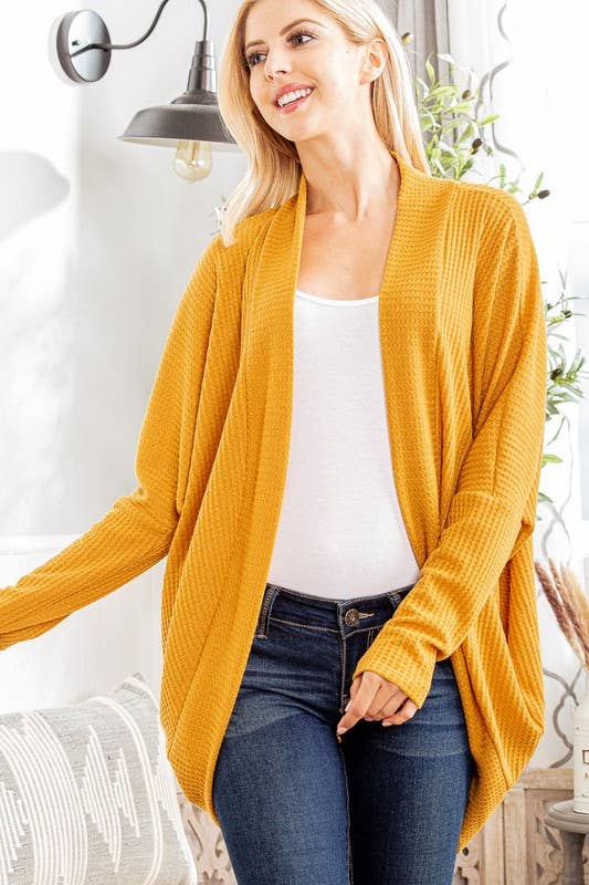 HEIMISH - Wholesale Cardigan - Women's - SJ1107-11 WAFFLE SOLID HIGH LOW OPEN CARDIGAN6