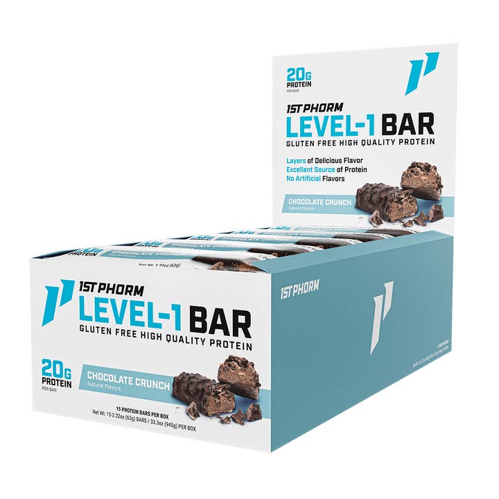 Level-1 Protein Bar, Chocolate Crunch - 15 Bars/Carton, 6 Cartons (90 Bars) for wholesale by 1st Phorm