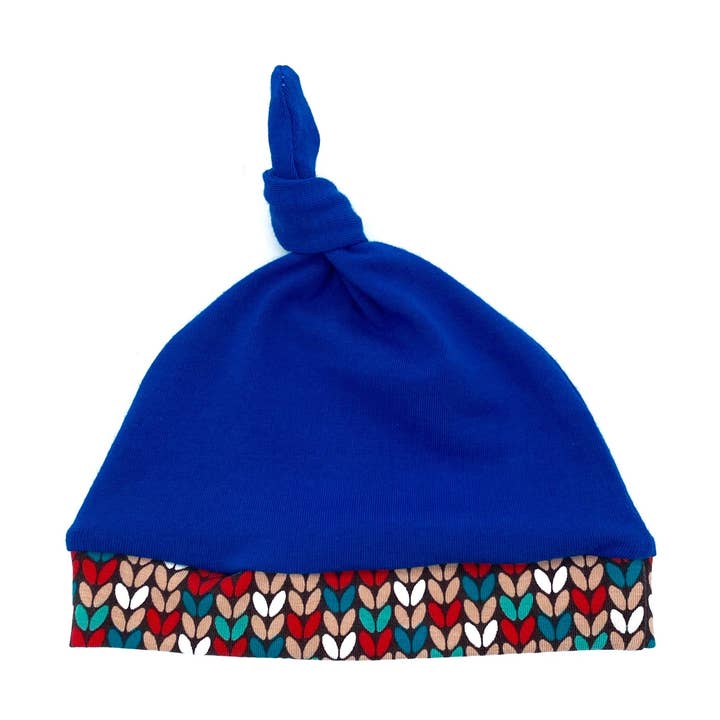 Knot Hat in Newborn: Royal Blue with Knit for wholesale by Nina's Flying Needle