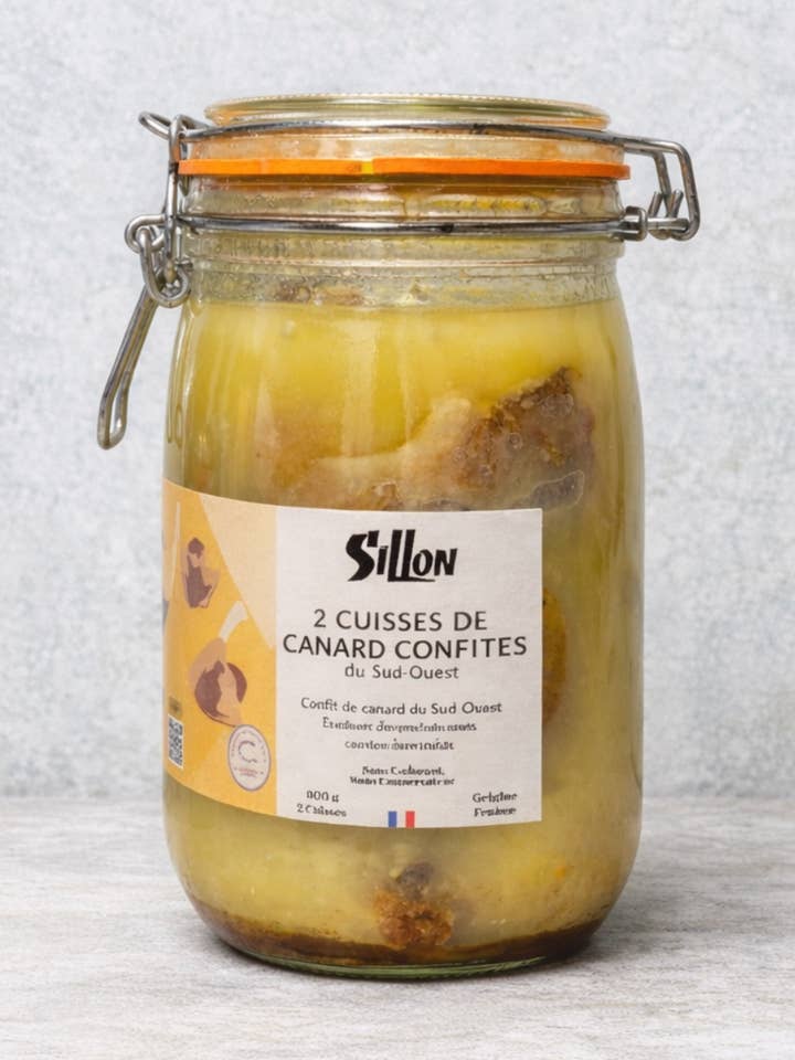 2 CUISSES CONFITES DE CANARD 900G pour la vente par Sillon