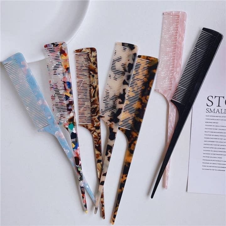 Multi Color Portable Pointed-Tailed Acetate Cute Comb for wholesale by Plush Looks