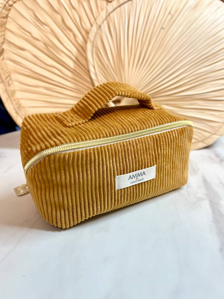 Mustard corduroy makeup and makeup bag - Flat opening for wholesale by AMMA