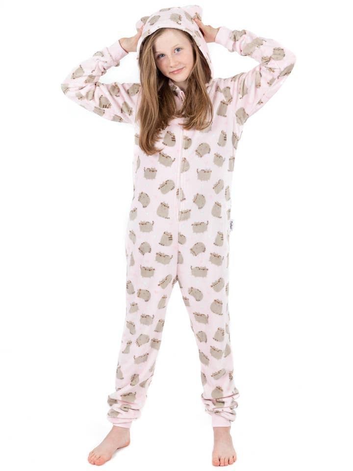 Pusheen Girls Pink All-Over Print With Novelty Ears Onesie for wholesale by Vanilla Underground