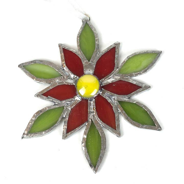 GlassHouse Design - Wholesale Ornament - Poinsettia Christmas Ornament- Stained Glass Window Decoration5