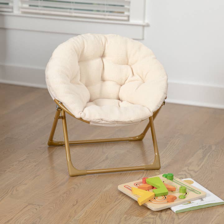 Kids Ivory/Soft Gold Faux Fur Saucer Chair for wholesale on Faire