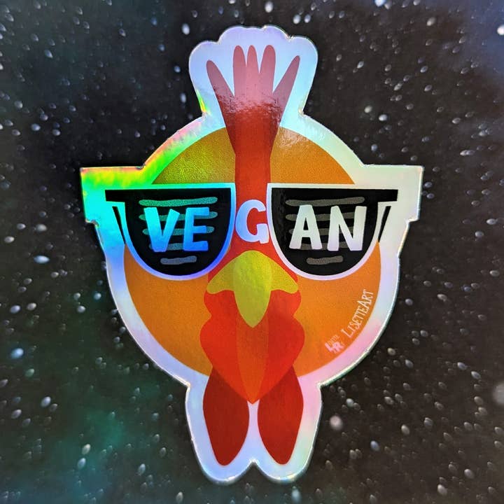 Vegan Chicken Holographic Vinyl Sticker for wholesale by LisetteArt Shop