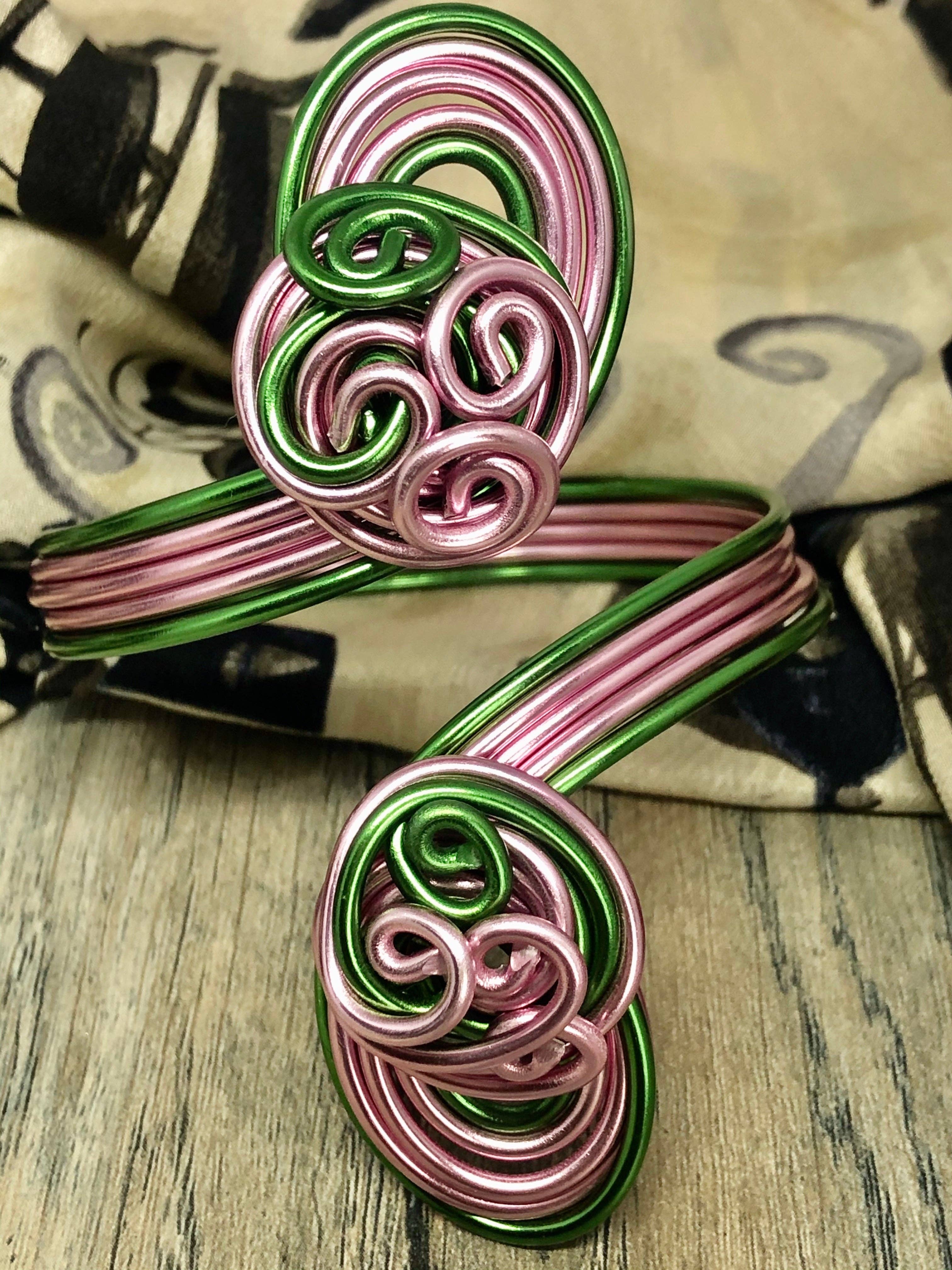 Jewelry With Me - Wholesale Cuff Bracelet - AKA Pink and Green Aluminum Cuff Bracelet2