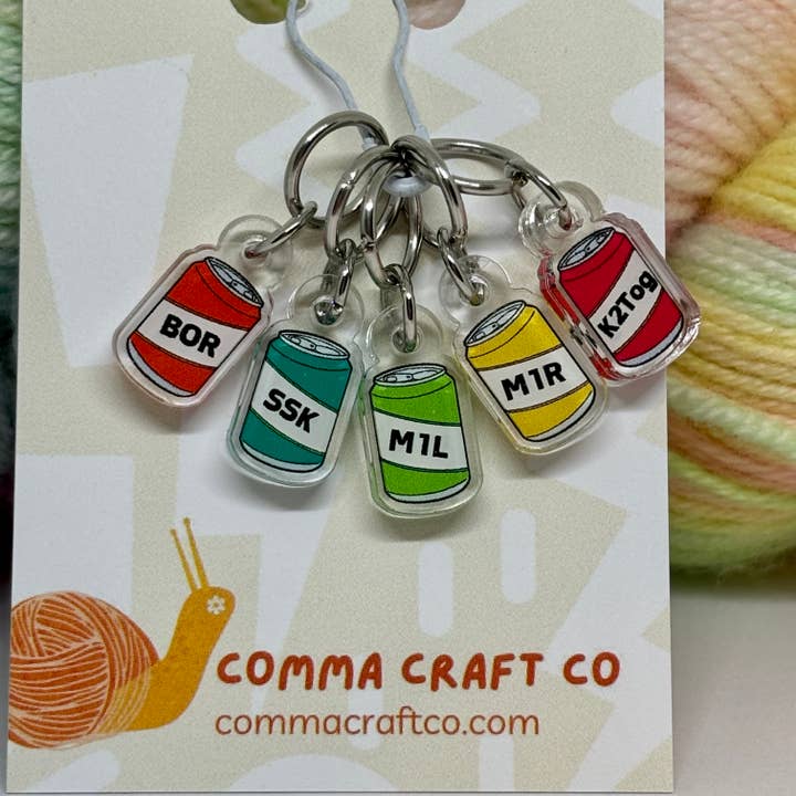 Knitting Stitch Markers - Soda Beer Helpful BOR Trendy Fun for wholesale by Comma Craft Co