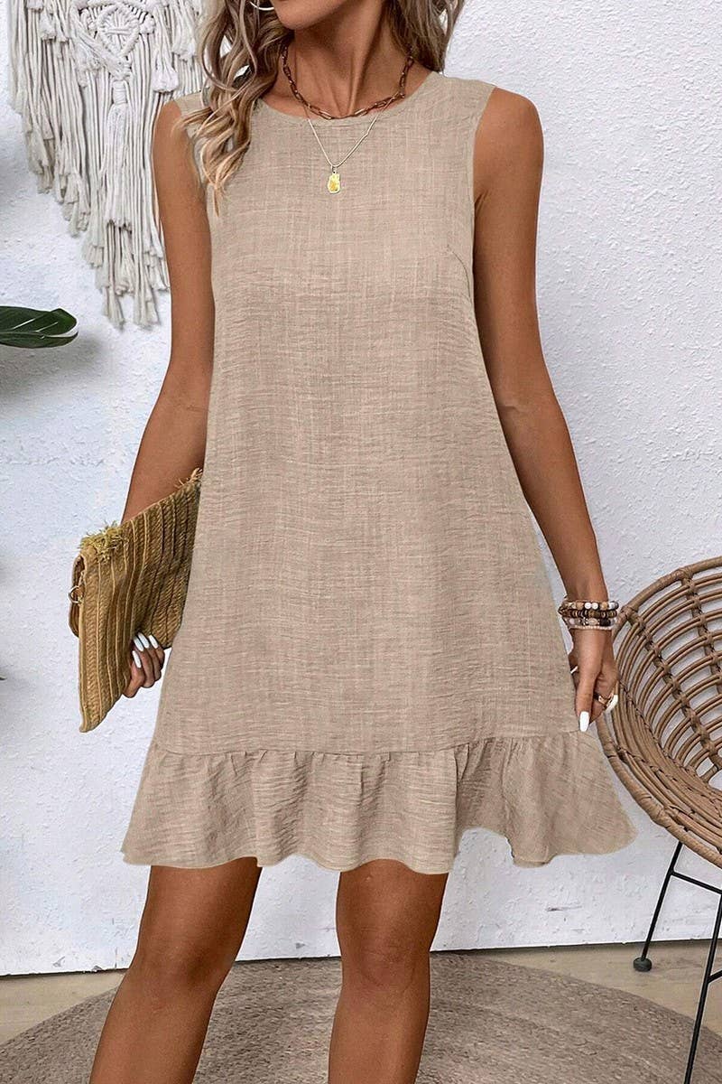 NINEXIS - Wholesale Dress - Women's - CWDSD7142_RUFFLED SLEEVELESS CASUAL TANK DRESS5