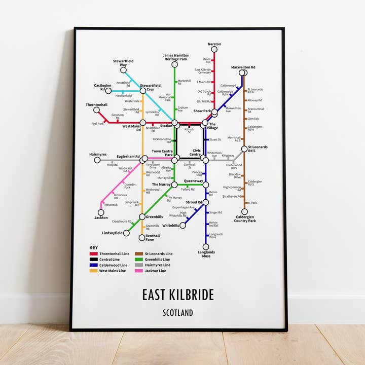 East Kilbride Scotland Underground Style Transport Print for wholesale by Underdog Studio