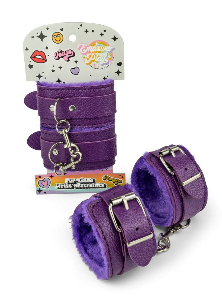 Empower Play™ Fur-Lined Wrist Restraints — Soft Beginner BDSM Cuffs (Cosmic Purple) for wholesale by Intimita Novelties