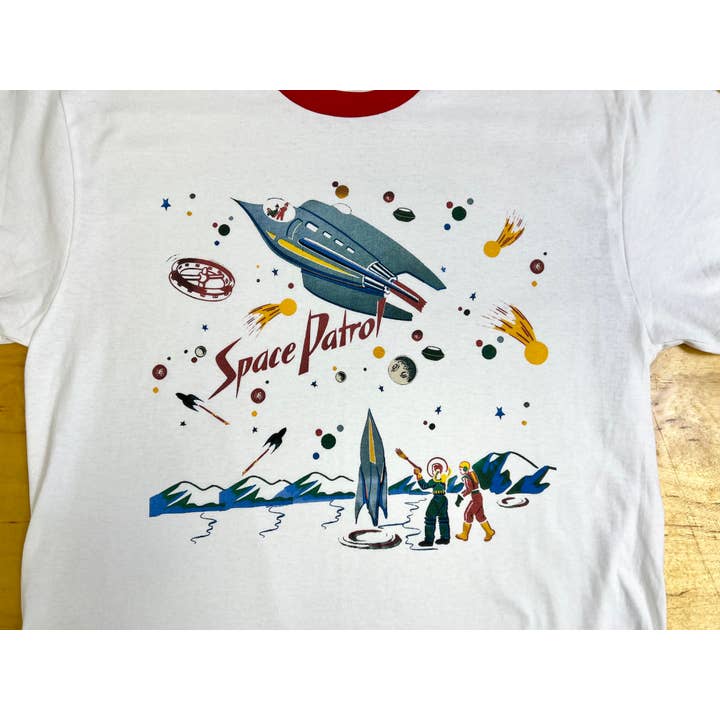 Astro Bettie - Wholesale Screen Printed T-Shirt - Women's - Space Patrol Red and White Ringer T-Shirt
