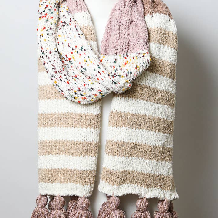 Leto Accessories - Wholesale Scarf - Women's - Boho Speckle Stripe Tassel Scarf 💗