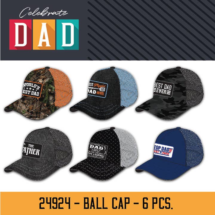 Trucker Hat with Mesh Back Father's Day Assortment- 6/Pack for wholesale by Novelty Closeout