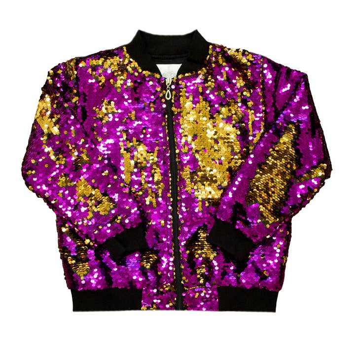 Purple And Gold Flip Sequin Kid Jacket for wholesale by Belle Cher