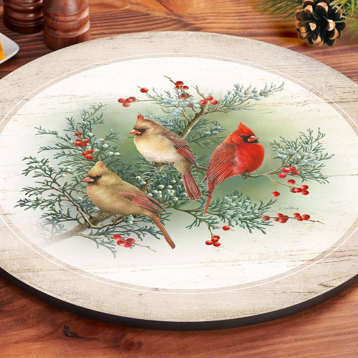 WINTER CARDINALS 18" LAZY SUSAN - MCCLUNG for wholesale by Art Brand Studios