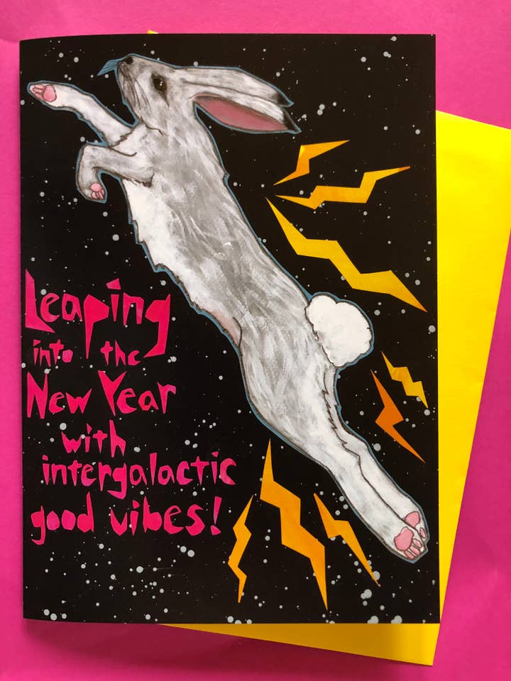 Intergalactic New Year Rabbit Card for wholesale by Sunde White Industries