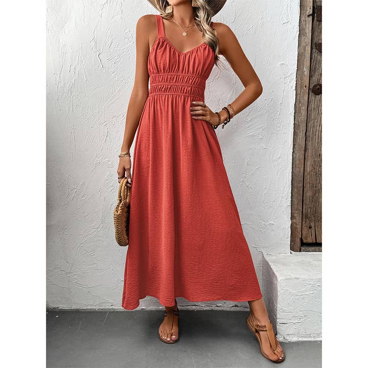 Red Summer Sleeveless Ruched Cami Dress for wholesale on Faire