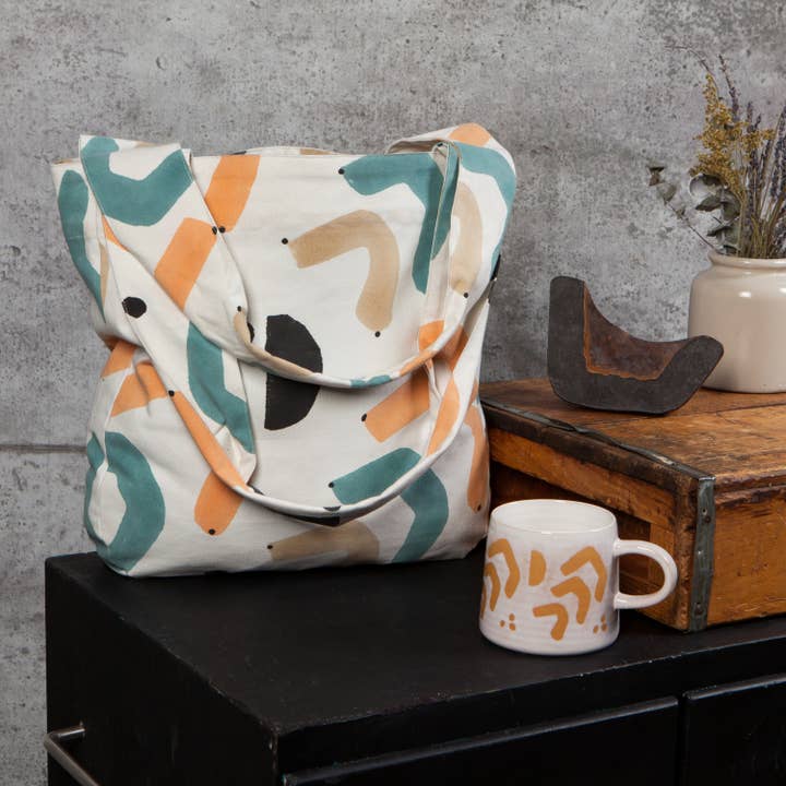 Danica Studio - Wholesale Tote Bag - Women's - Danica Studio Echo Block Printed Cotton Tote Bag