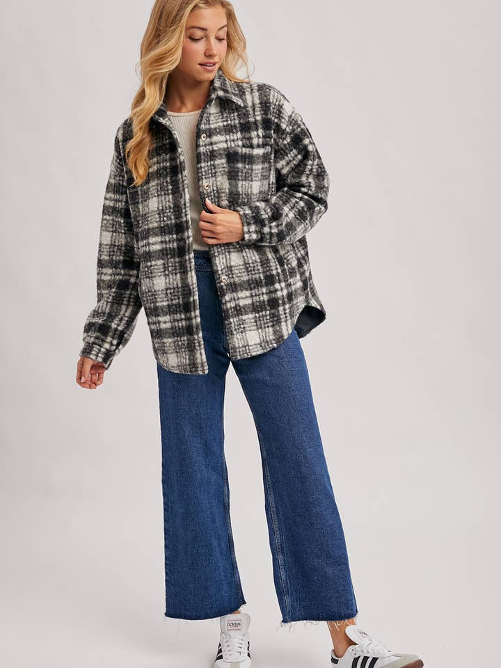 Bluivy - Wholesale Shirt Jacket/Shacket - Women's - BUTTON DOWN BOUCLE PLAID SHACKET WITH POCKETS8