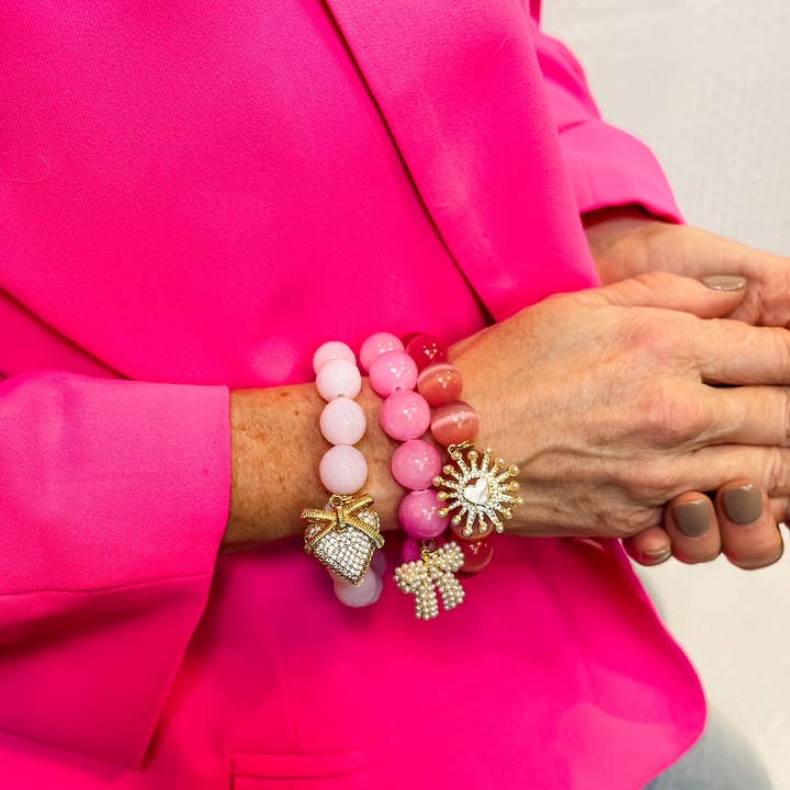 PowerBeads by jen - Wholesale Beaded Bracelet - White Calcite with Gold Bead Surround Puffy Heart5