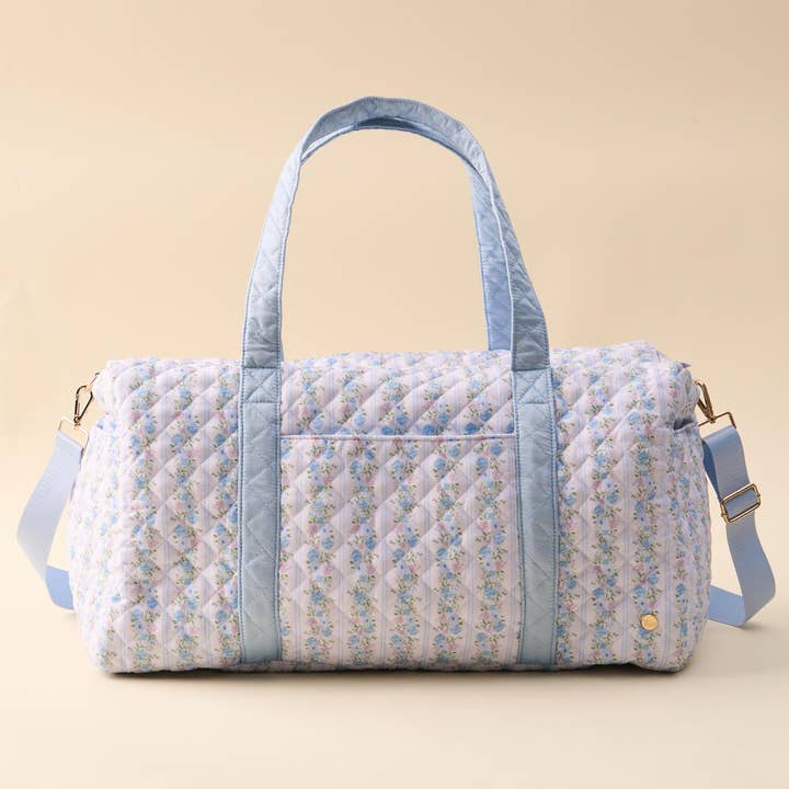 On-the-Go Quilted Weekender Bag-Petal Parade Blue for wholesale by The Darling Effect