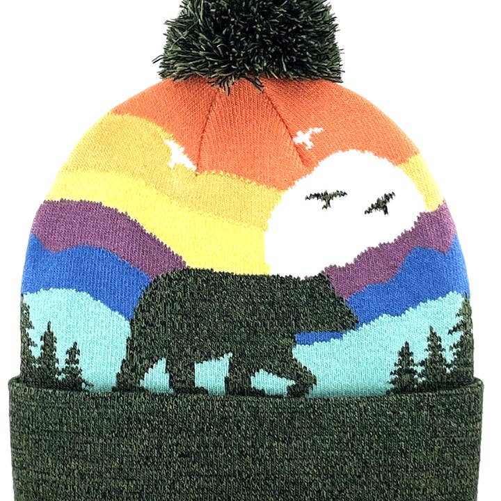 Northern Icons Creations INC - Wholesale Beanie - Kids - Bear Mountain Sunset Kids Beanie Hat with Pom Pom Winter Warm Knit Cap2
