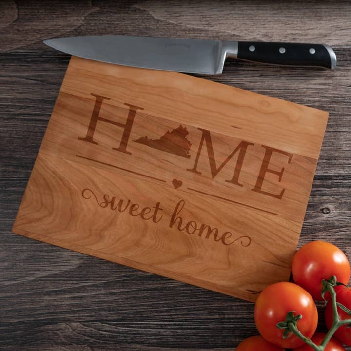 Virginia Home State Home Cutting Board - 12 x 9 Cherry for wholesale by Blue Ridge Mountain Gifts