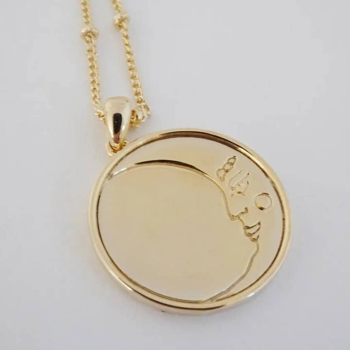 Moon Face Pendant Necklace for wholesale by Honeycat Jewelry