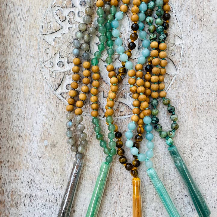 Sandalwood and Assorted Gemstone Japa Mala for wholesale by Waterlily