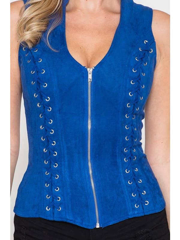 Lydia USA - Wholesale Blouse - Women's - Front Lace Up Back Cut Out Detail Suede Plus Top6