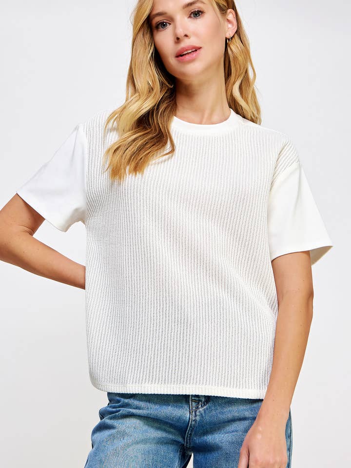 Mixed Media Short Sleeve Knit Tee Top for wholesale by Strut & Bolt