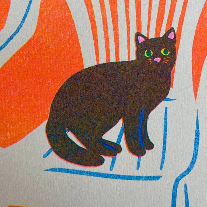 naomi wilkinson illustration - Wholesale Art Print - Cat in Chair Riso Print1