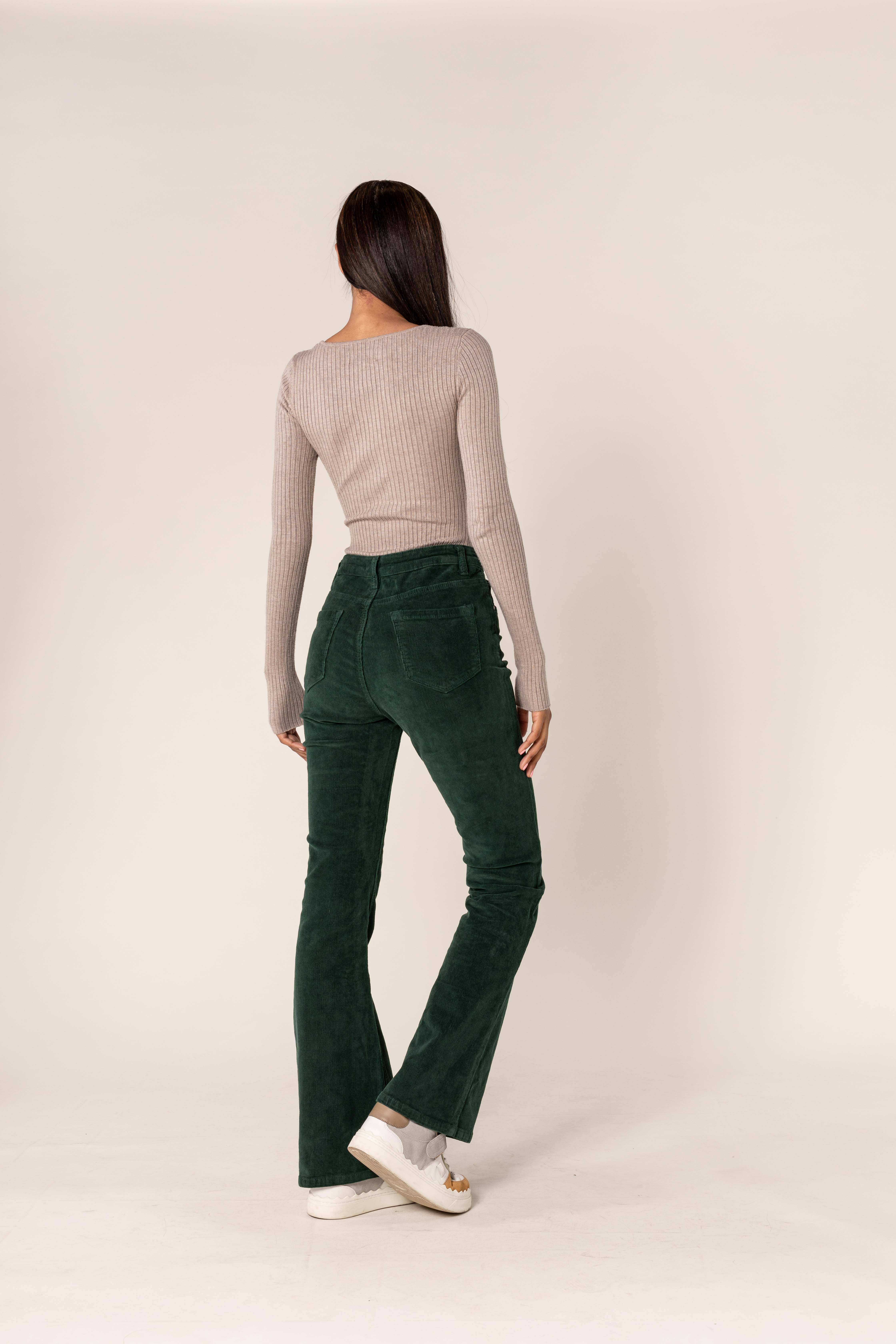 Nina Carter - Wholesale Pants - Women's - Bootcut High Waist Corduroy Back to School J22127