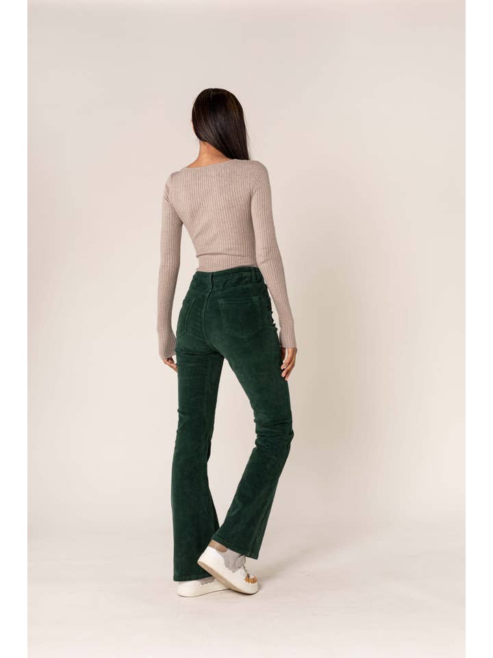 Nina Carter - Wholesale Pants - Women's - Bootcut High Waist Corduroy Back to School J22127